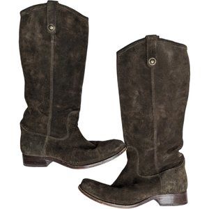 Frye Melissa Button Olive Green Suede Knee High Round Toe Equestrian Boots 7